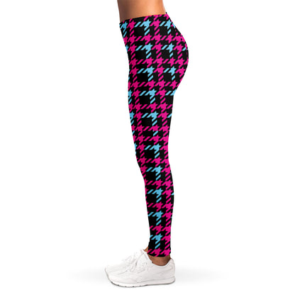 Blue Pink And Black Houndstooth Print Women's Leggings
