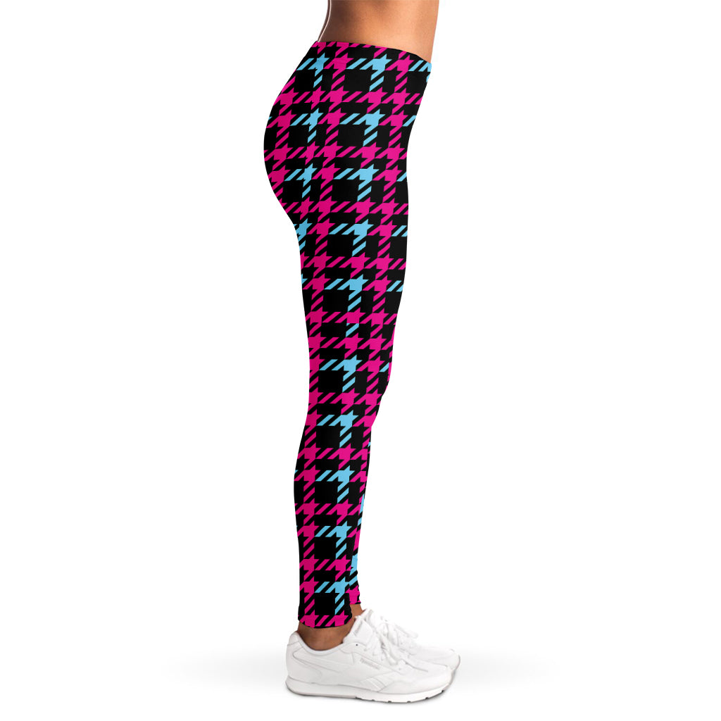 Blue Pink And Black Houndstooth Print Women's Leggings