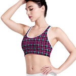 Blue Pink And Black Houndstooth Print Women's Sports Bra