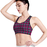 Blue Pink And Black Houndstooth Print Women's Sports Bra