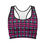 Blue Pink And Black Houndstooth Print Women's Sports Bra