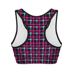 Blue Pink And Black Houndstooth Print Women's Sports Bra