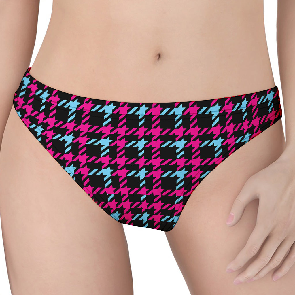 Blue Pink And Black Houndstooth Print Women's Thong