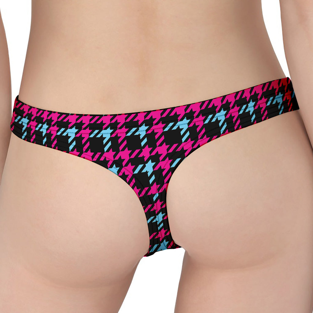 Blue Pink And Black Houndstooth Print Women's Thong