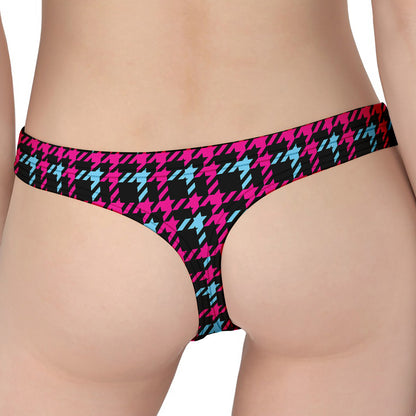 Blue Pink And Black Houndstooth Print Women's Thong