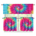 Blue Pink And Yellow Tie Dye Print 3 Piece Kitchen Curtains