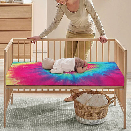 Blue Pink And Yellow Tie Dye Print Baby Crib Sheet