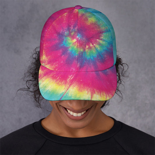 Blue Pink And Yellow Tie Dye Print Baseball Cap
