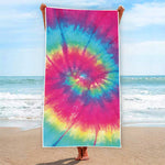 Blue Pink And Yellow Tie Dye Print Beach Towel