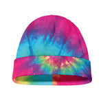 Blue Pink And Yellow Tie Dye Print Beanie