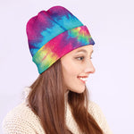 Blue Pink And Yellow Tie Dye Print Beanie