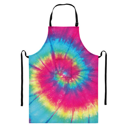 Blue Pink And Yellow Tie Dye Print Bib Apron With Pocket