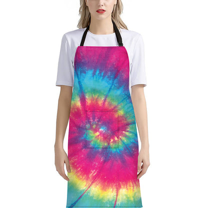 Blue Pink And Yellow Tie Dye Print Bib Apron With Pocket
