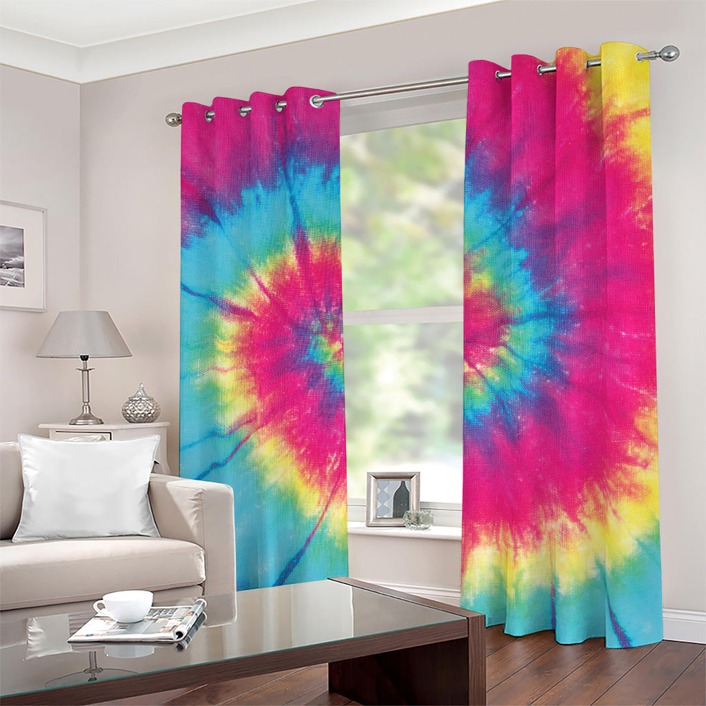 Blue Pink And Yellow Tie Dye Print Blackout Grommet Curtains