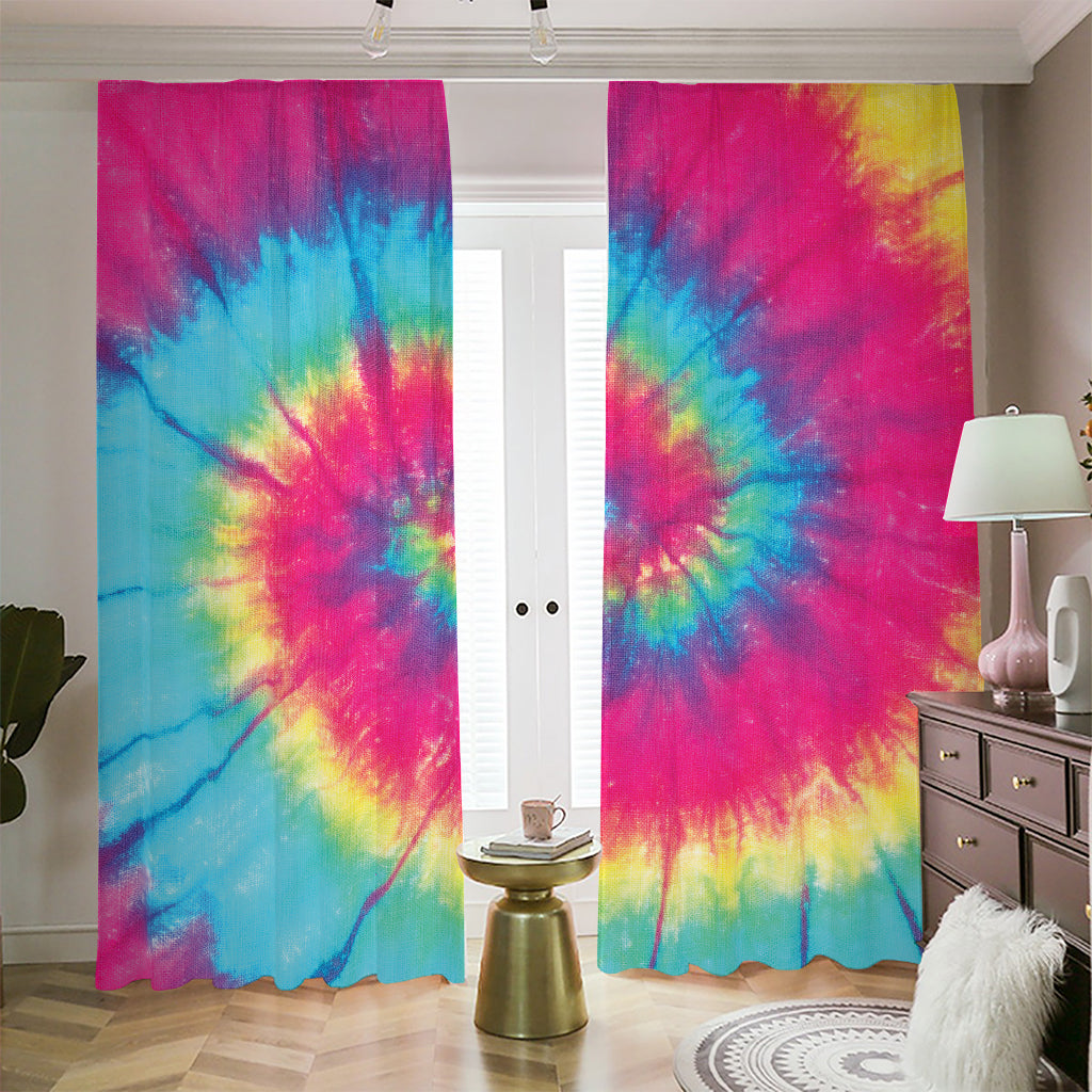 Blue Pink And Yellow Tie Dye Print Blackout Pencil Pleat Curtains