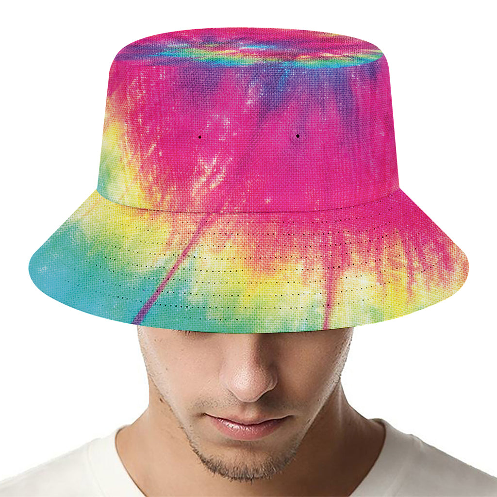 Blue Pink And Yellow Tie Dye Print Bucket Hat
