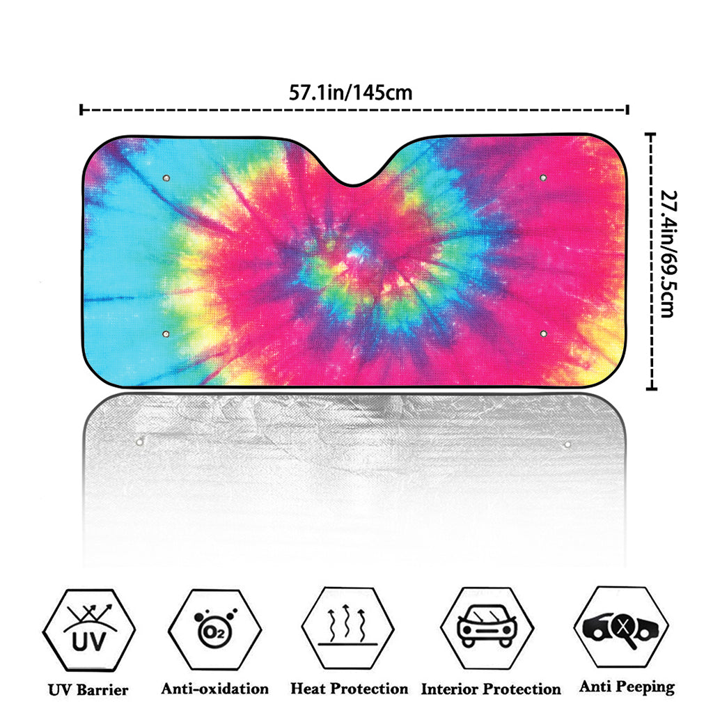 Blue Pink And Yellow Tie Dye Print Car Windshield Sun Shade