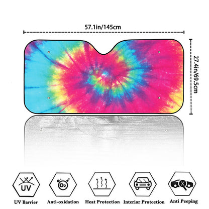 Blue Pink And Yellow Tie Dye Print Car Windshield Sun Shade