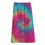 Blue Pink And Yellow Tie Dye Print Cotton Front Slit Maxi Skirt