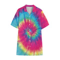 Blue Pink And Yellow Tie Dye Print Cotton Hawaiian Shirt