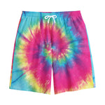 Blue Pink And Yellow Tie Dye Print Cotton Shorts