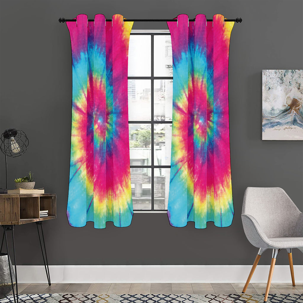 Blue Pink And Yellow Tie Dye Print Curtain