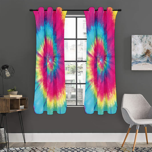 Blue Pink And Yellow Tie Dye Print Curtain
