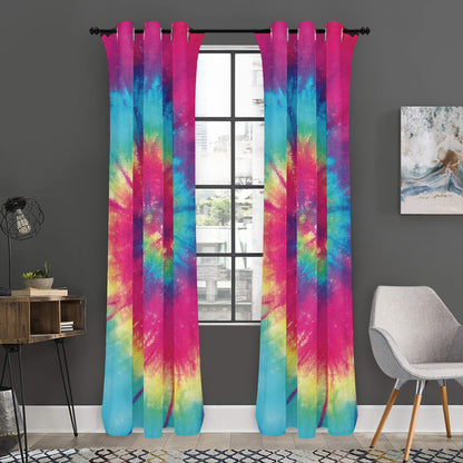 Blue Pink And Yellow Tie Dye Print Curtain