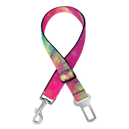 Blue Pink And Yellow Tie Dye Print Dog Seat Belt