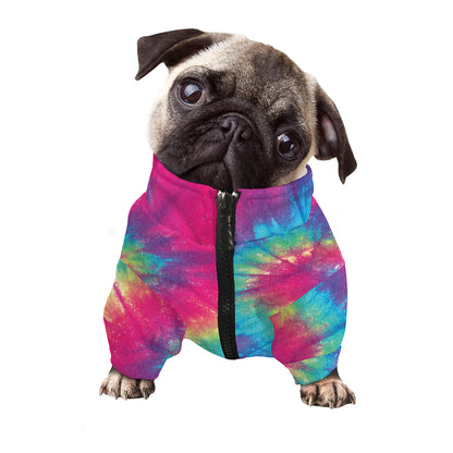 Blue Pink And Yellow Tie Dye Print Dog Zip Up Jacket