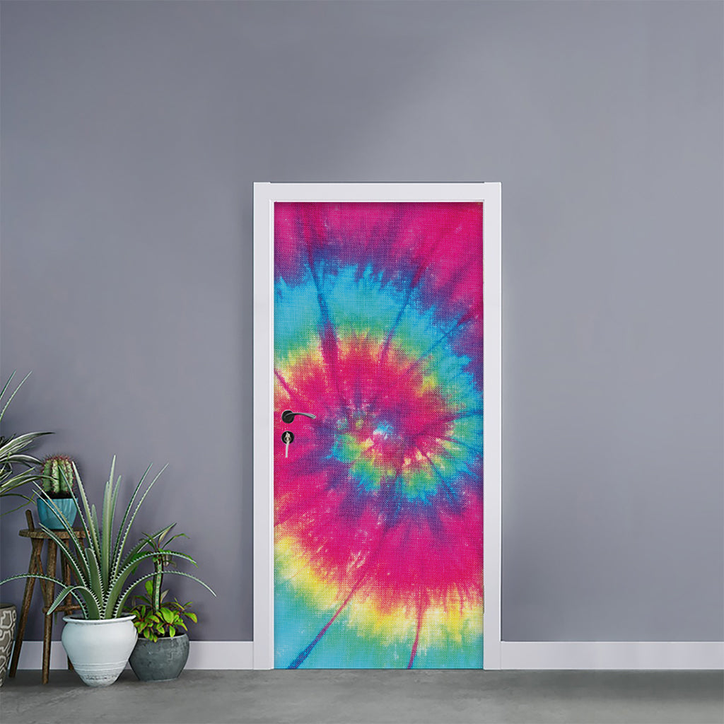 Blue Pink And Yellow Tie Dye Print Door Sticker