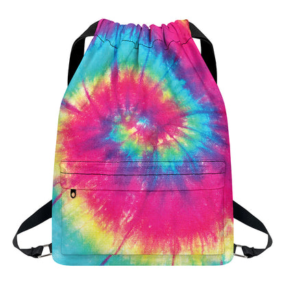 Blue Pink And Yellow Tie Dye Print Drawstring Backpack