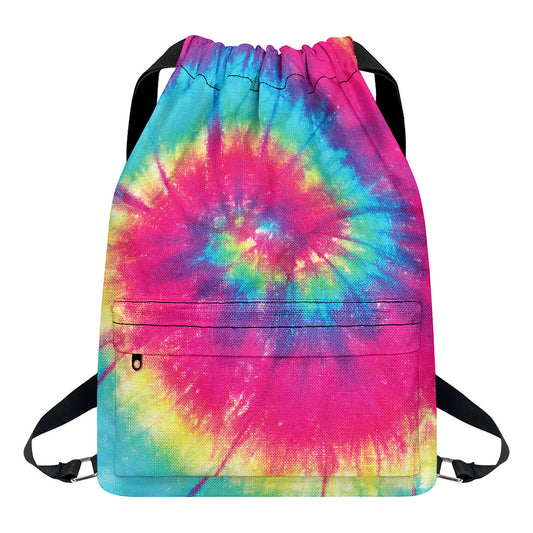 Blue Pink And Yellow Tie Dye Print Drawstring Backpack