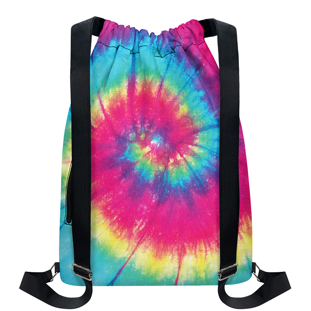 Blue Pink And Yellow Tie Dye Print Drawstring Backpack