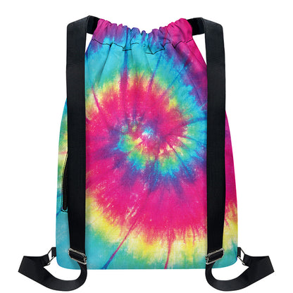 Blue Pink And Yellow Tie Dye Print Drawstring Backpack