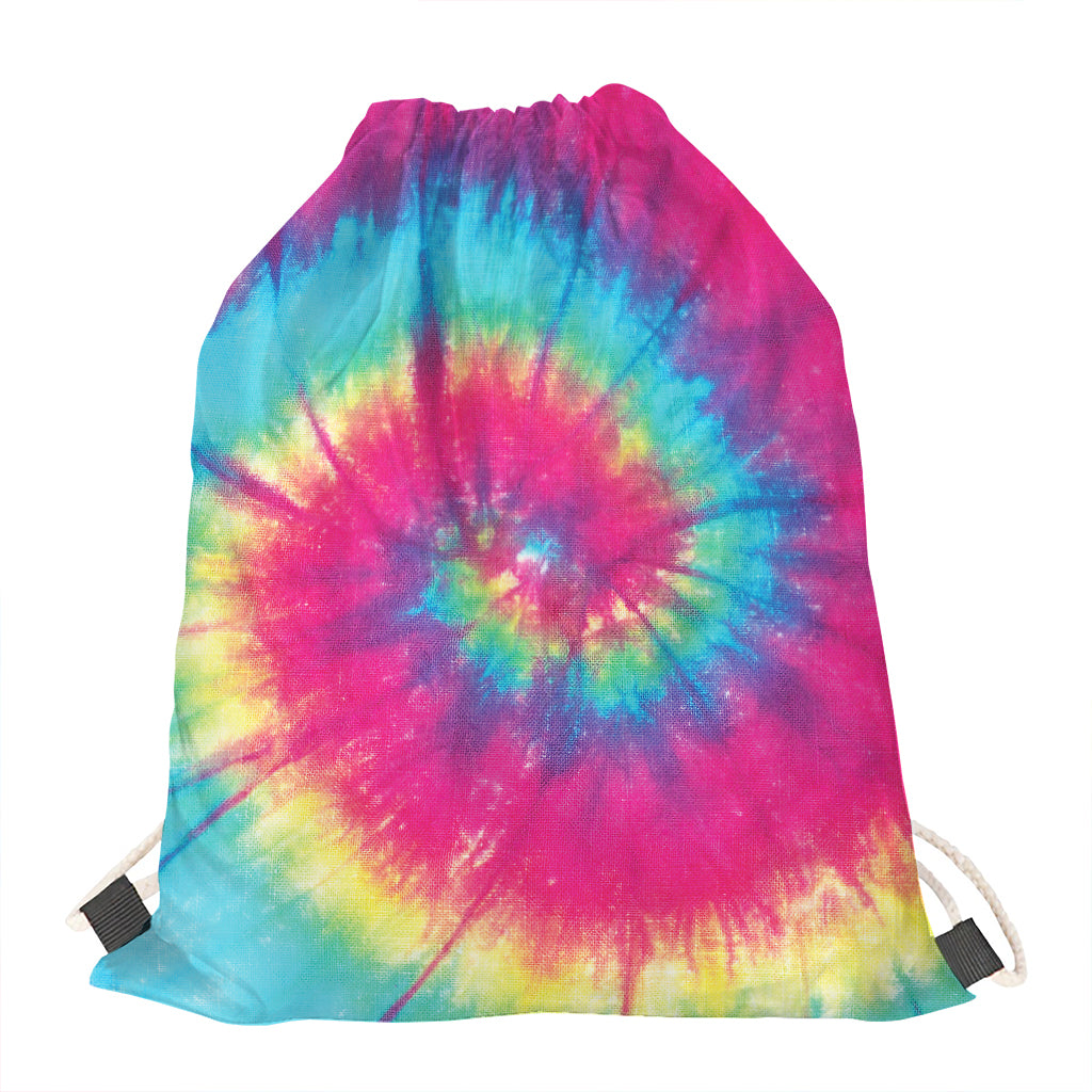 Blue Pink And Yellow Tie Dye Print Drawstring Bag