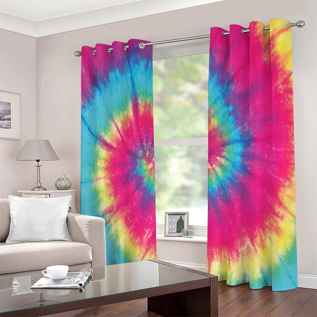 Blue Pink And Yellow Tie Dye Print Extra Wide Grommet Curtains