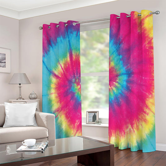Blue Pink And Yellow Tie Dye Print Extra Wide Grommet Curtains