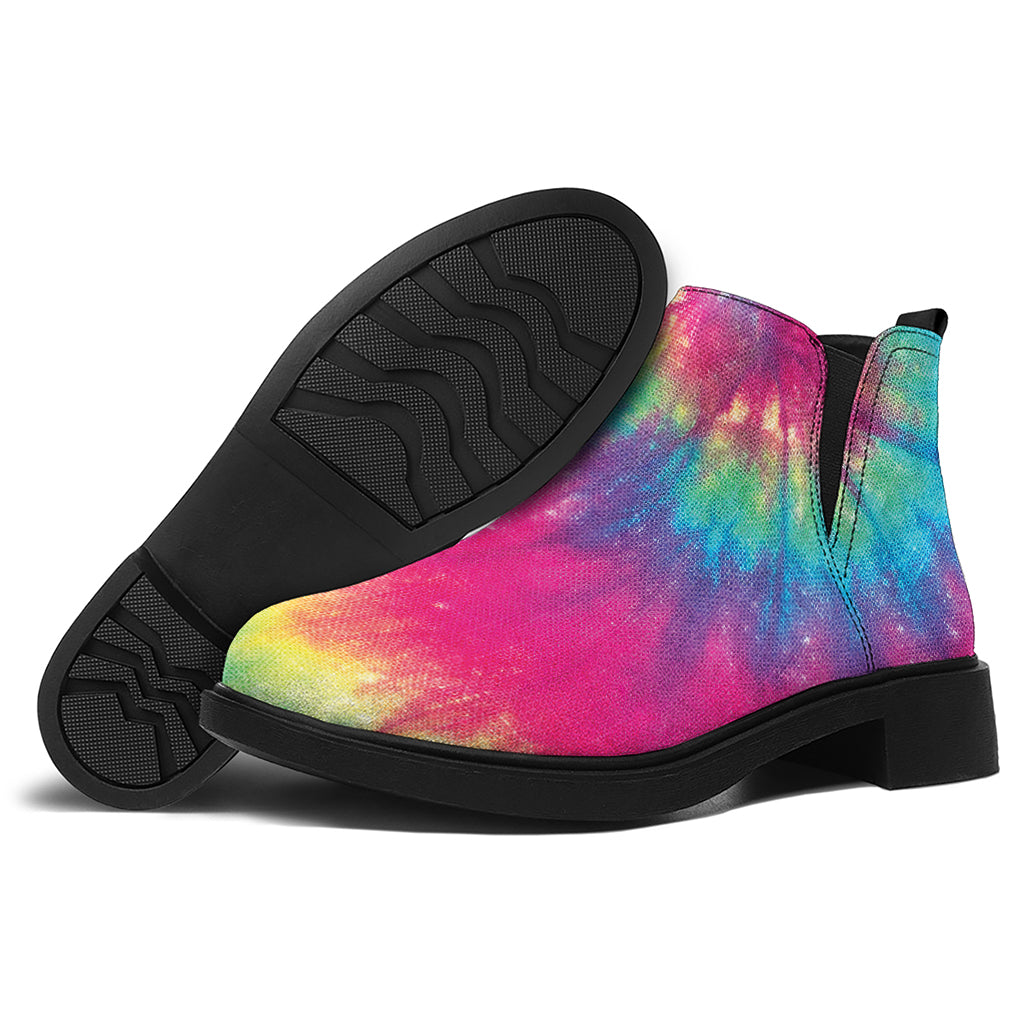 Blue Pink And Yellow Tie Dye Print Flat Ankle Boots