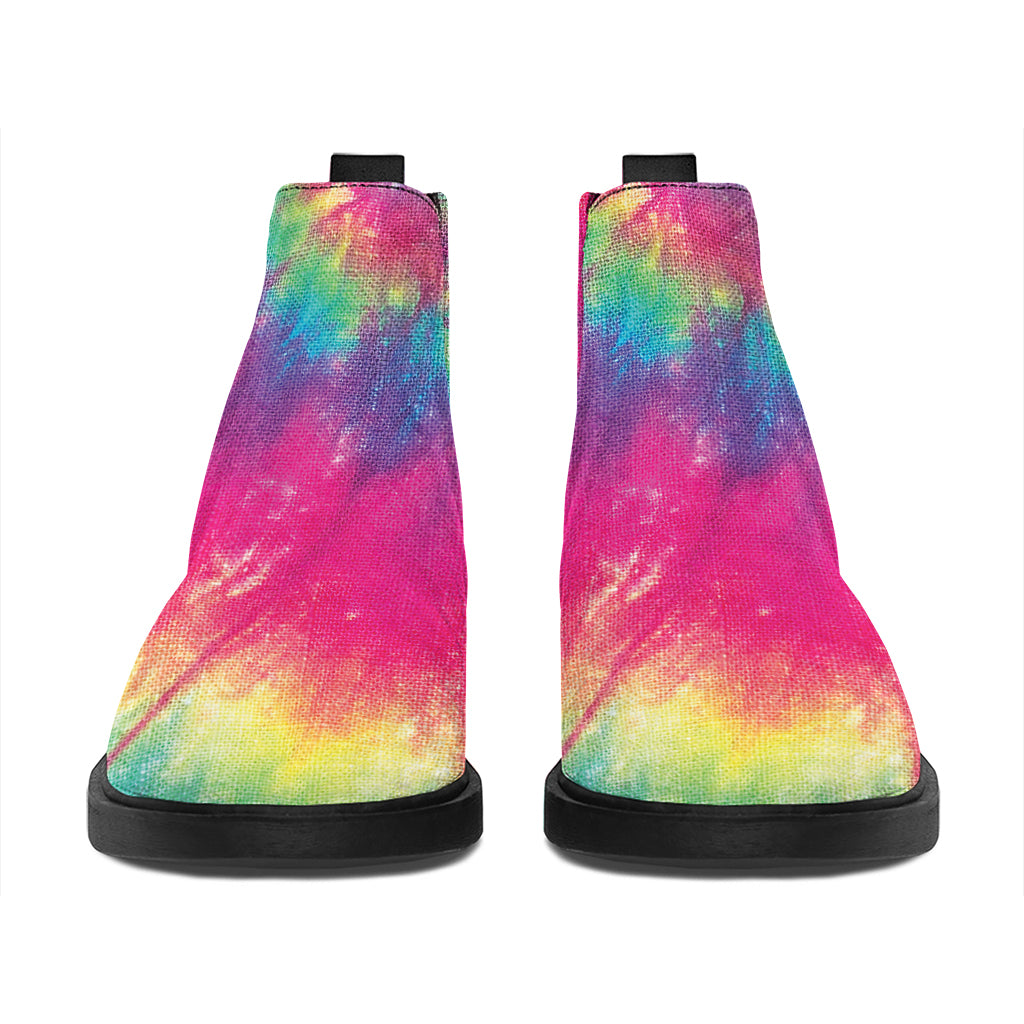 Blue Pink And Yellow Tie Dye Print Flat Ankle Boots
