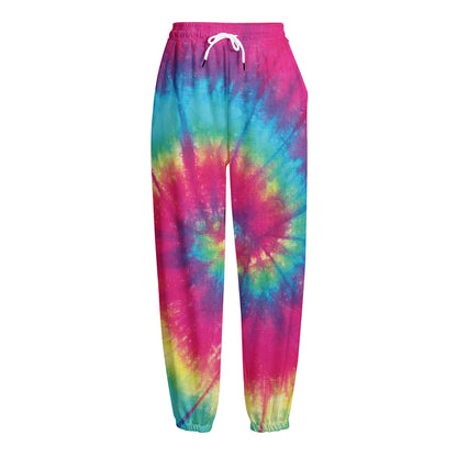 Blue Pink And Yellow Tie Dye Print Fleece Lined Knit Pants