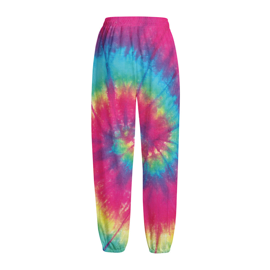 Blue Pink And Yellow Tie Dye Print Fleece Lined Knit Pants