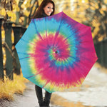 Blue Pink And Yellow Tie Dye Print Foldable Umbrella