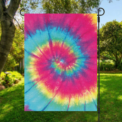 Blue Pink And Yellow Tie Dye Print Garden Flag