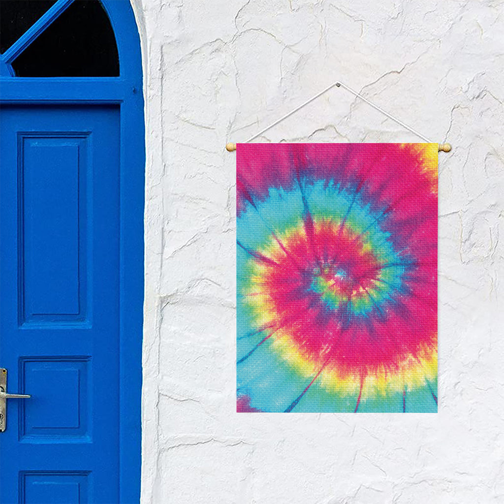 Blue Pink And Yellow Tie Dye Print Garden Flag