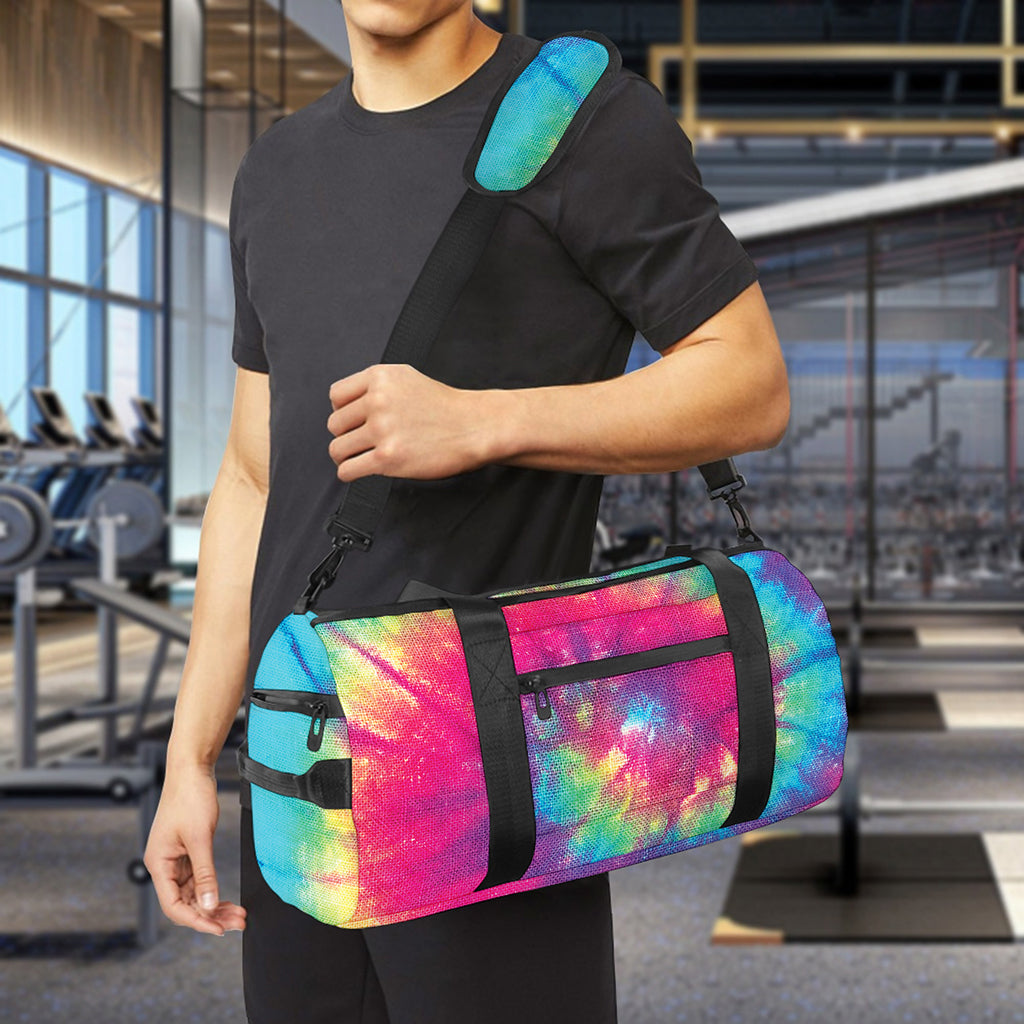 Blue Pink And Yellow Tie Dye Print Gym Bag