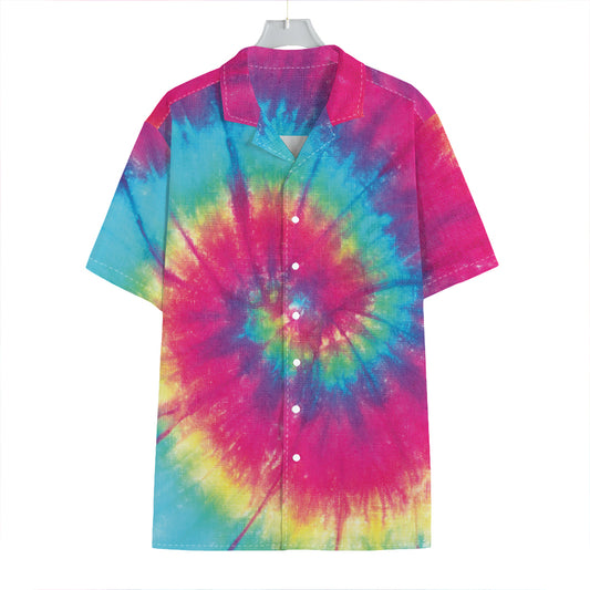 Blue Pink And Yellow Tie Dye Print Hawaiian Shirt