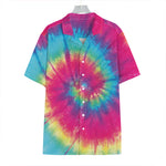 Blue Pink And Yellow Tie Dye Print Hawaiian Shirt