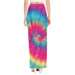 Blue Pink And Yellow Tie Dye Print High Slit Maxi Skirt