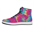 Blue Pink And Yellow Tie Dye Print High Top Leather Sneakers